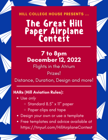 Paper Airplane Contest Dec. 12 at 7pm in the Atrium